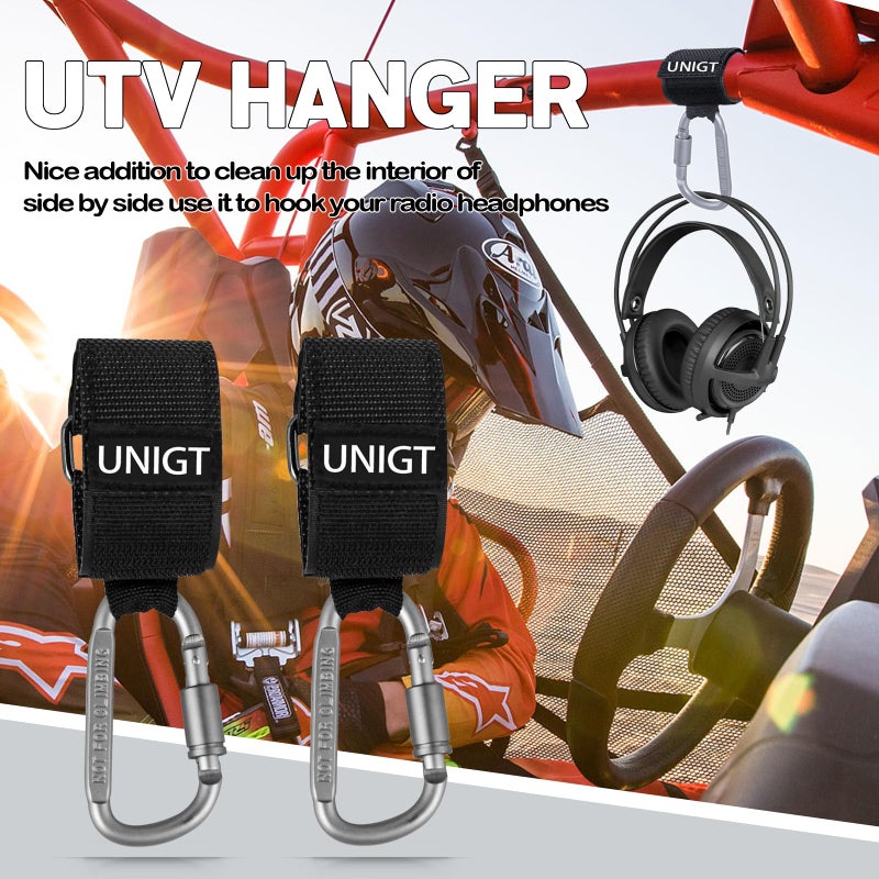 UNIGT 2 Pack UTV Hook for Hanging Headsets  Helmet and Goggles  Multipurpose Carabiners for Electric Scooter Owner Fits 1.5-2.0"" SXS Roll Cage Accessory Hook Hanger- Black - Image 2
